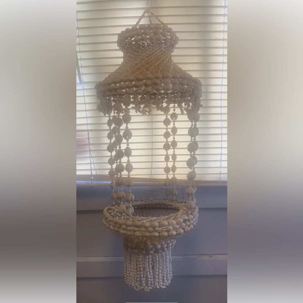 Vintage Sea Shell Tiered Plant Planter Hanging Holder Hobo MCM 32”